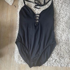 Black One Piece Strappy Swimsuit
